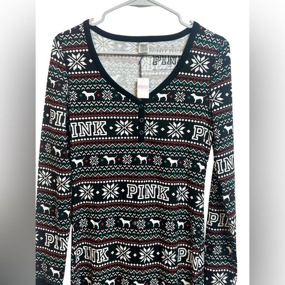 Victoria’s Secret “PINK" Dog Fair Isle One Piece Onesie Long Johns Medium NWT - Picture 5 of 9